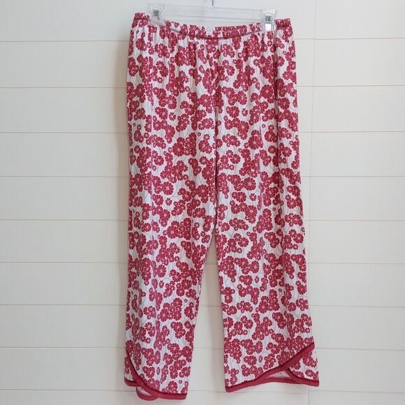 Garnet Hill Asian Wrap Pajama Pants Women's Large Red Floral Organic Cotton - Picture 1 of 9